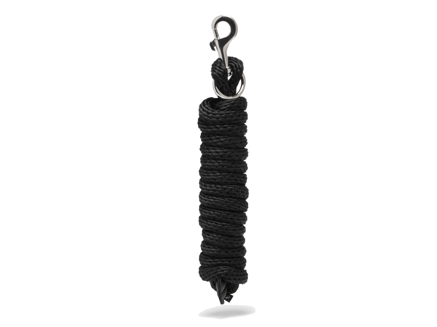Longe noire 500 enroulée avec son mousqueton métallique.