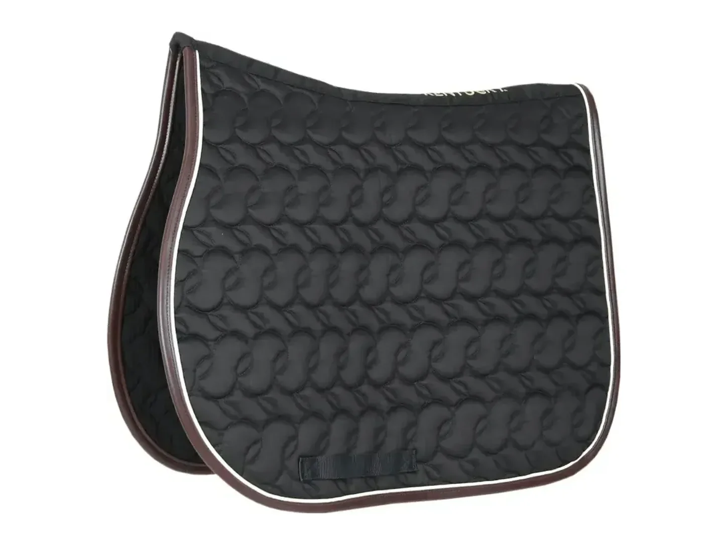 Tapis de selle Kentucky noir matelassé, liseré marron et passepoil blanc.