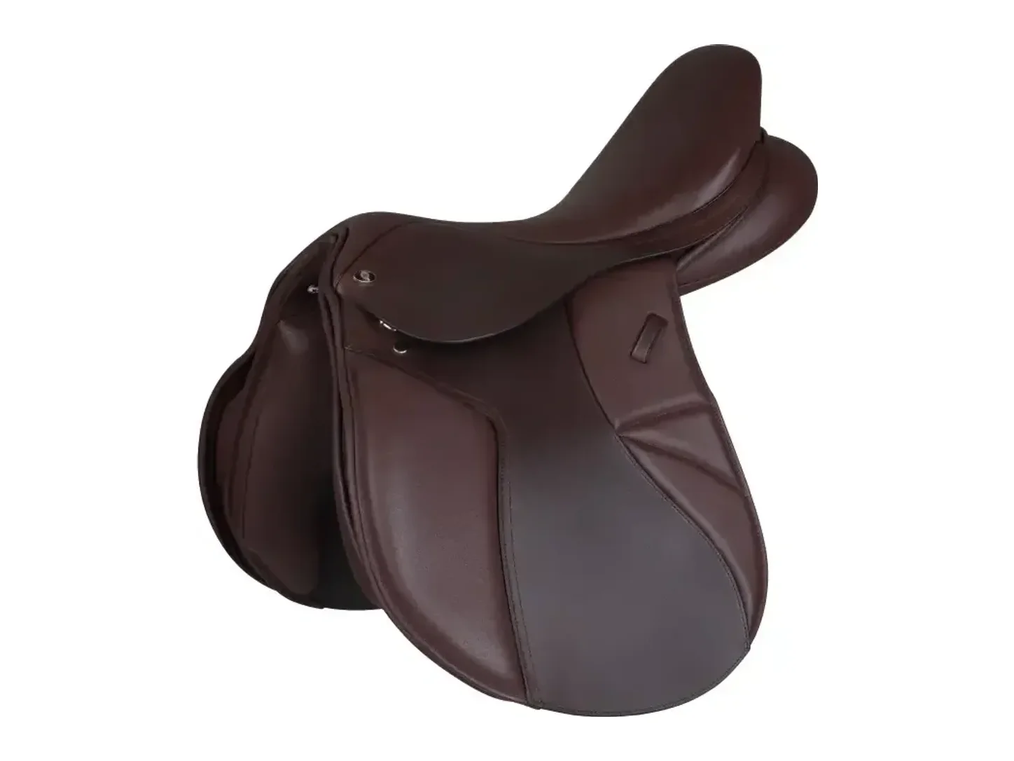 Selle à arcade fixe ou interchangeable : que choisir ? Selle d’obstacle Waldhausen Comfort en cuir marron, vue de trois quarts.