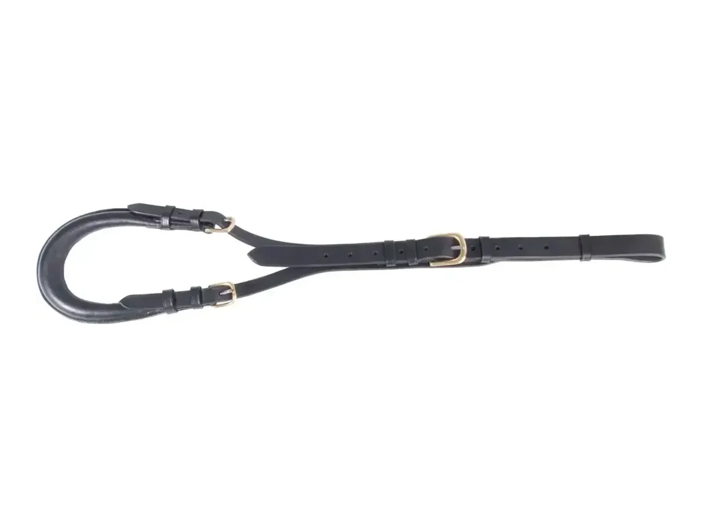 Croupière T de T en cuir noir avec culeron rembourré et boucles couleur laiton.